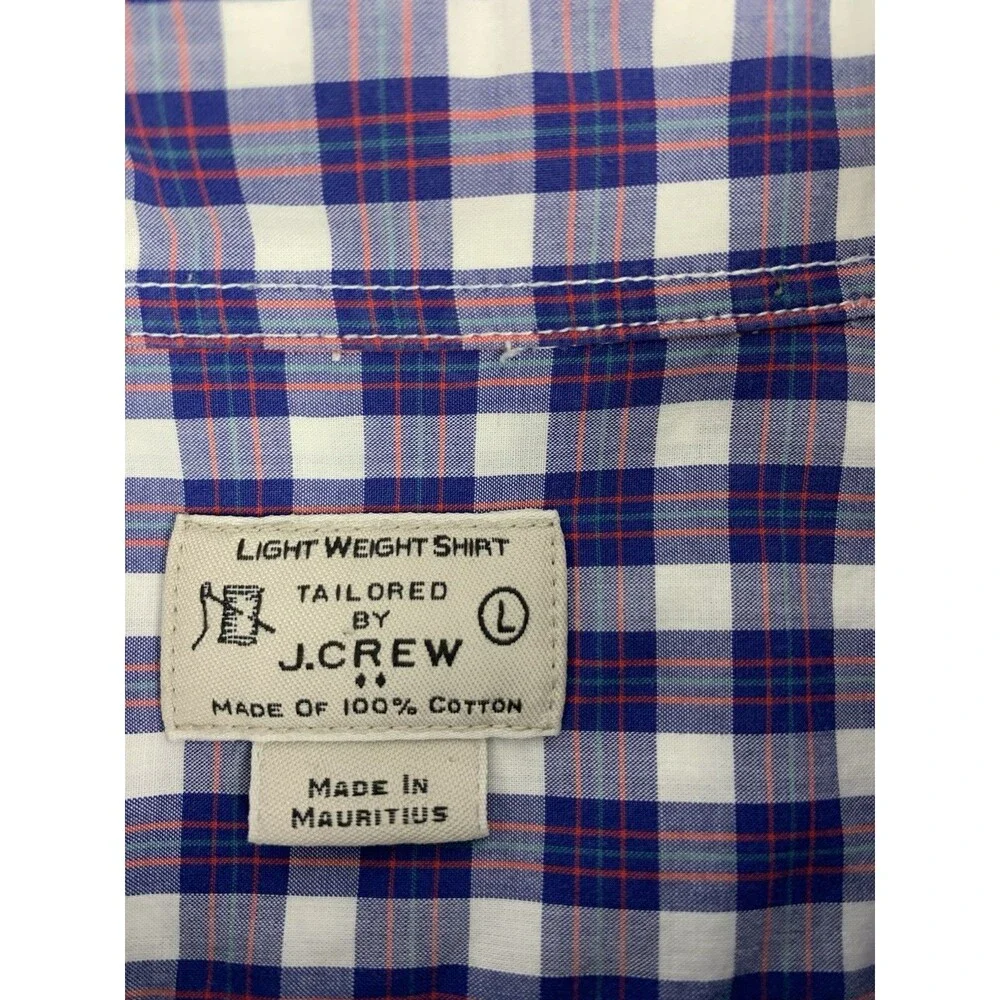 J Crew Long Sleeve Button Up Shirt Lightweight Cotton, Purple Plaid, Mens Large